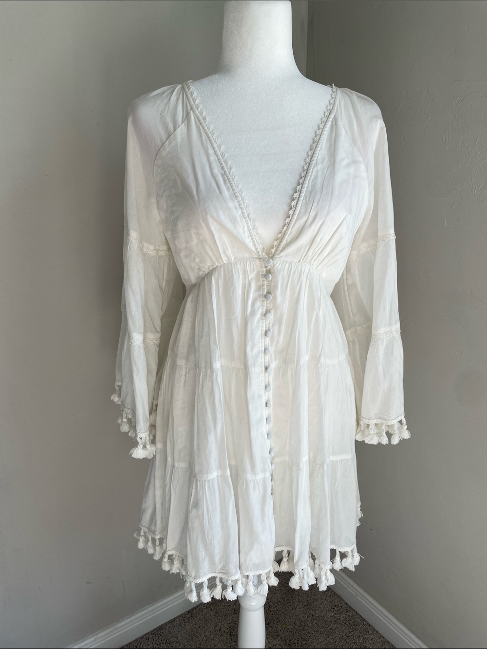 Alice + Olivia Boho Coastal Tunic Mini Dress — White NWT Size 6